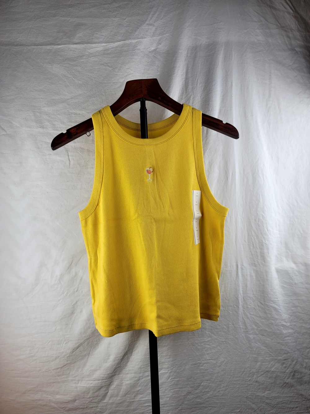 NWT A New Day Yellow Ribbed Tank Top Embroidered Cocktail Graphic Size L